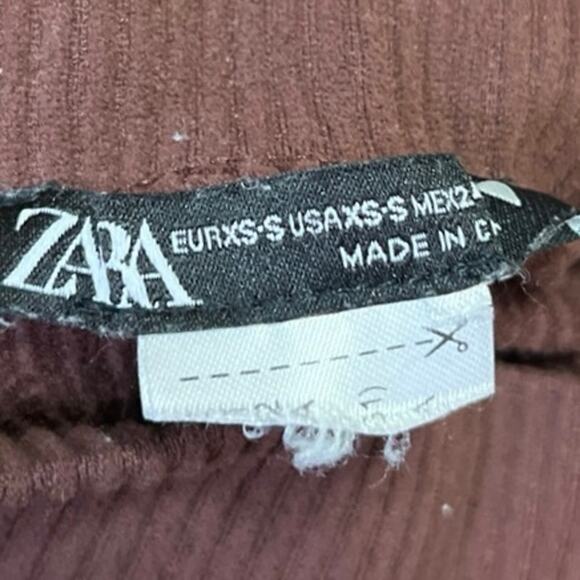 Zara Womens Brown Rib Knit Sleeveless Mock Neck Racerback Bodysuit Tank Top XS/S - Picture 3 of 3